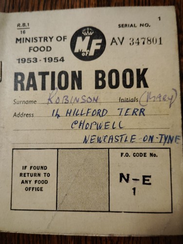 Ration book for - ration, robinson