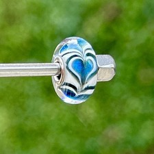 Authentic genuine trollbeads OOAK unique glass bead blue green white hearts