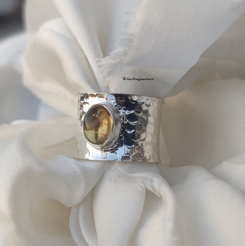 Hammered citrine ring 925 - citrine,
