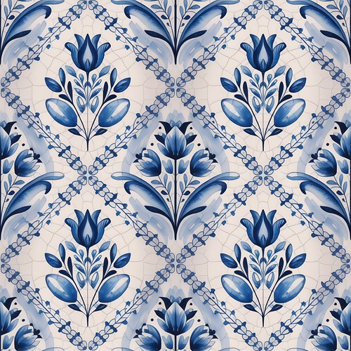 48x blue delft tile stickers - blue,