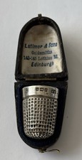 Victorian HM 1900 Silver Sewing Thimble & Box Advertising Latimer Edinburgh