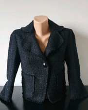 Zara Black Shimmer Tweed  Double Breasted Blazer  Size S UK 10