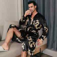 Mens Satin Silk Kimono Bathrobe Robe Dressing Gown Sleepwear Loungewear