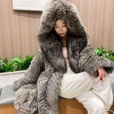 New Women's Fur Coat Faux Fox Fur Long Coat Hooded Coat Winter Warm Windbreaker