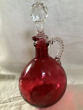 Vintage Cranberry Coloured Glass Claret Jug (Damaged Handle)