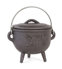 NEW Spirit of Equinox 11cm Cast Iron Cauldron & lid w Triple Moon design