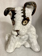 Unmarked Vintage Sitting Boston Terrier Jack Russell Puppy Crackle Ceramic 7”