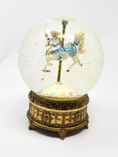 1991 Franklin Mint Victorian Carousel Horse Gold Metal Snow Globe Music VIDEO