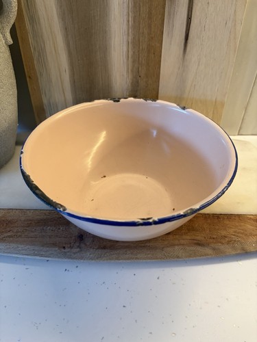 Vintage enamel bowl pale - pale, pink