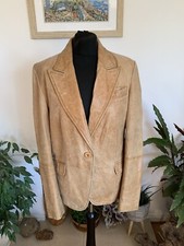 Zara Distressed Vintage Camel Brown Real Soft Leather Jacket Coat Blazer Large