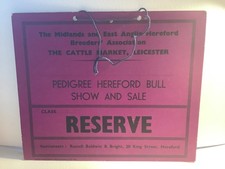 c. 1960's Pedigree Hereford Bull Show &Sale Cardboard Sign