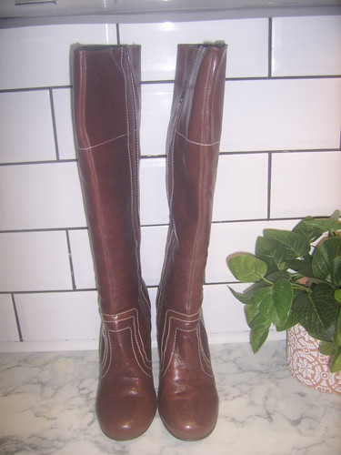 Topshop brown leather knee - brown,