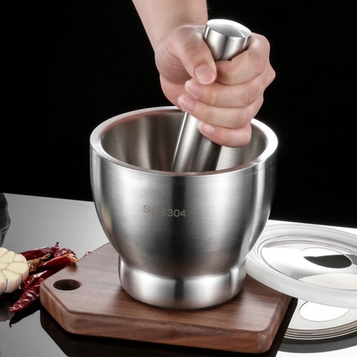 Steel garlic mortar and - garlic,