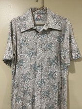 Vintage 70s California Polo Shirt Mod Retro Wide Lapel Floral Beach Design XL