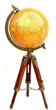 Globe World Tripod Map Stand Nautical Wooden Table Antique Decor Vintage Atlas