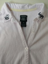 Laura Ashley Nightshirt  Women's Medium Pink White Striped Sleepshirt  BEE Happy