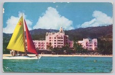 Waikiki Beach Catamaran with Royal Hawaiian Hotel Vintage Postcard