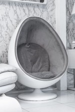 Retro Egg Pod Chair Swivel Chair with Grey Interior White Fiber Glass-Reinforced