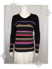 C - Black Striped Multicolor Rhinestone Coffee Break Fancy Sweater Size 2 - M