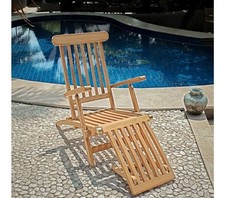 Steamer Folding  Chair With Footrest Pullout Ottoman with Poly Lumber BROWN