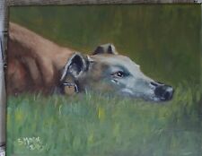 Greyhound Dog Pet Portrait Painting Original Oil on Canvas 30x24cm