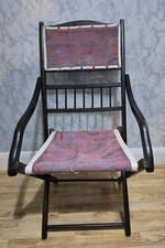 Antique Ebonised Folding Campaign Chair Late Victorian / Edwardian 