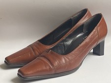 Hogl Tan Leather Pumps Heels Square Toe Shoes Size UK 6