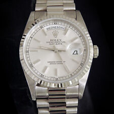 Men Rolex Solid 18KT 18K White Gold Day Date President Watch w/Silver Dial 18239