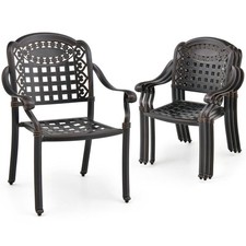 2X Outdoor Stackable Dining Chairs Cast Aluminum Patio Garden Arm Chair Bronze