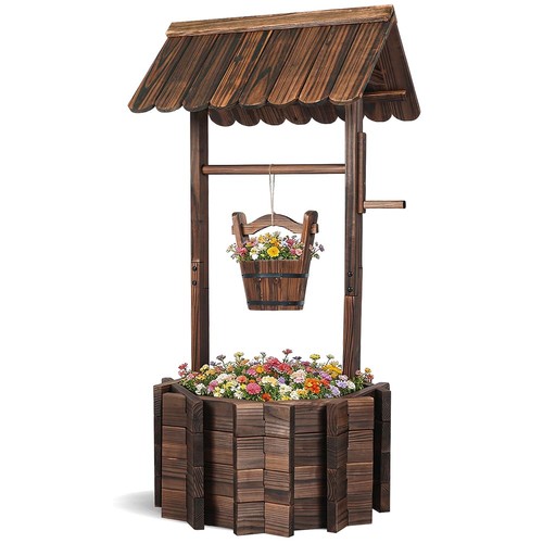Wooden wishing well planter - wooden,