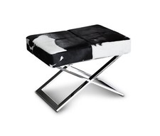 Cowhide Leather Ottoman Footstool Genuine Cowhide Black-White Brown-White