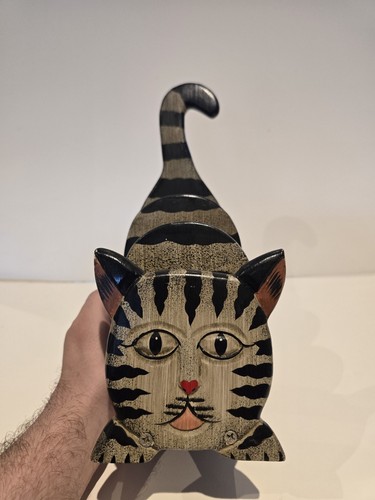 Wooden cat desktop organizer - wooden,
