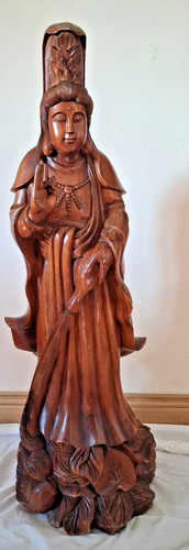 Antique large wood carved - wood, guan