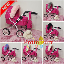 DOLLS Pram Luxury Faux Fur HOOD TRIM Baby Girls Pushchairs Prams Toys Play Doll