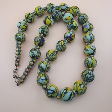 Vintage Venetian Style Millefiori Lemon Green Yellow Glass & Chevorn Glass Beads