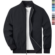 Men's Spring Fall Thin Bomber Jacket Full-Zip Sportswear Lightweight Casual Coat