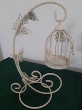 12" Cream Bird Cage Metal Tea
