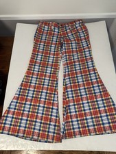 Vintage 60s 70s Super Bell Bottoms Plaid Flare Leg Hip Hugger Low Rise Boho