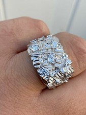 Mens REAL Solid 925 Sterling Silver Iced Nugget Ring Hip Hop CZ