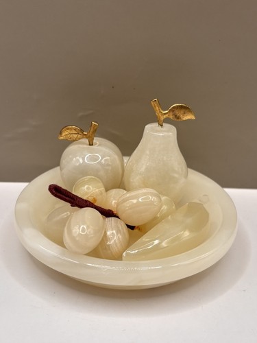 Vintage white onyx stone fruit - white,