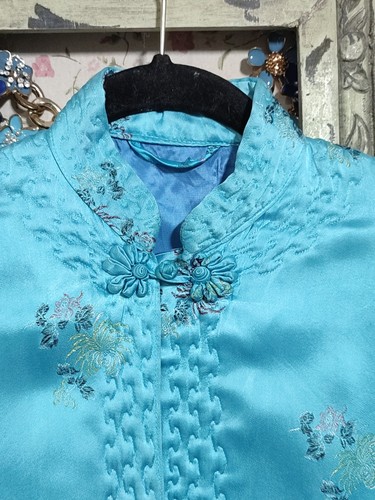 Vintage blue chinese silk - blue,