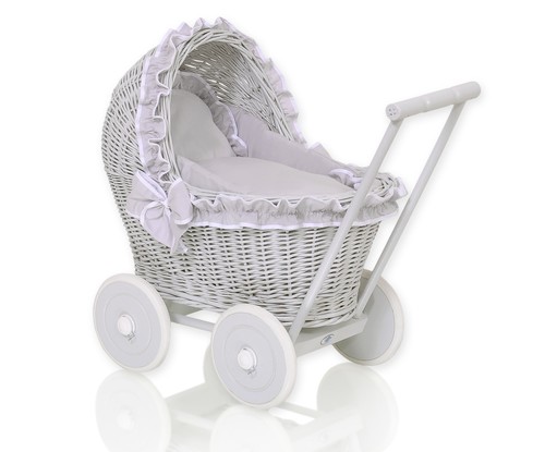 Wicker dolls pram grey base - pram,