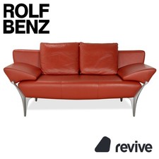 Rolf Benz 1600 Leather Two-Seater Orange Red Manual Function Sofa Couch