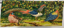 Vintage French Needle Point Pheasants Scene Wall Hanging Tapestry 111x147 cm
