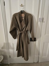 Vintage Wallis Wool Long Coat Oversized Arms Size M Greeny Biscuit Brown Lined