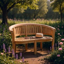 Teak Banana Garden Bench 2 Seat Fully Assembled Solid Peanut 130cm FSC