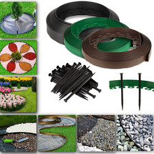 FLEXIBLE GARDEN BORDER EDGING WITH PLASTIC PEGS LAWN PATH GRASS  10 - 50 Metres