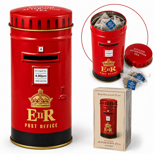 Red british post box - post, tea