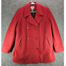 L.L. Bean Womens Red Wool Cashmere Blend Peacoat Size 14