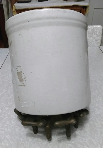 Antique stoneware crock with - , 4